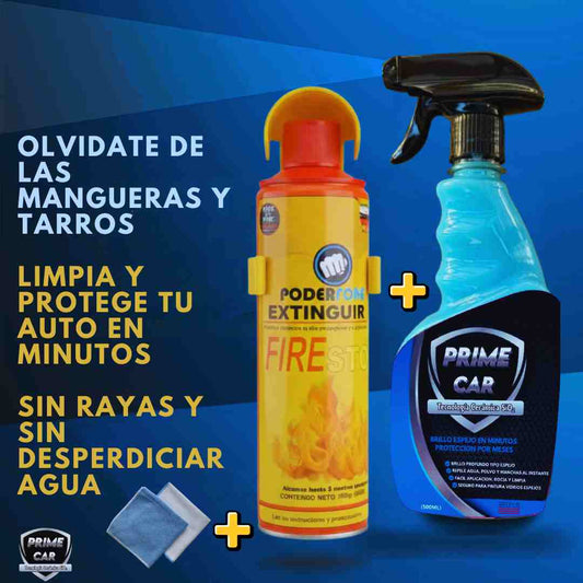 Kit Automotriz Prime Car Protector 3 en 1+Extintor+Paño Microfibra